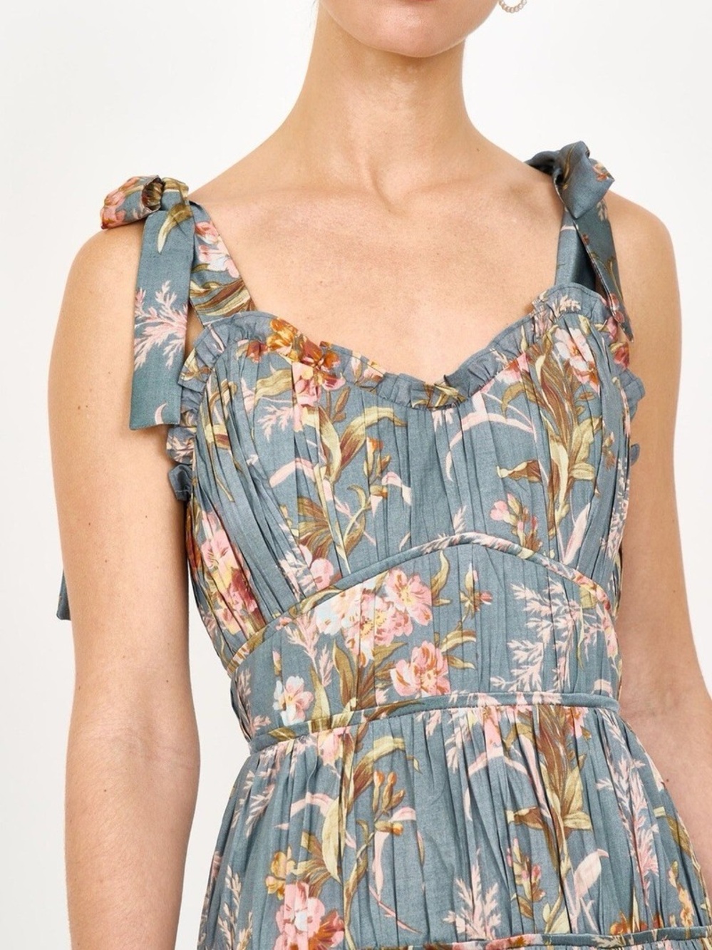 Christy Lynn NWT Floral Tie-Shoulder Midi Dress in Dusty Blue Size Medium